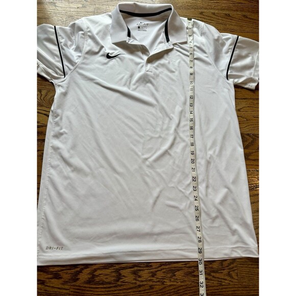 NIKE Dri-fit Men’s Golf Polo Short Sleeved shirt White with Black Logo‎ Sz Large - Picture 9 of 11